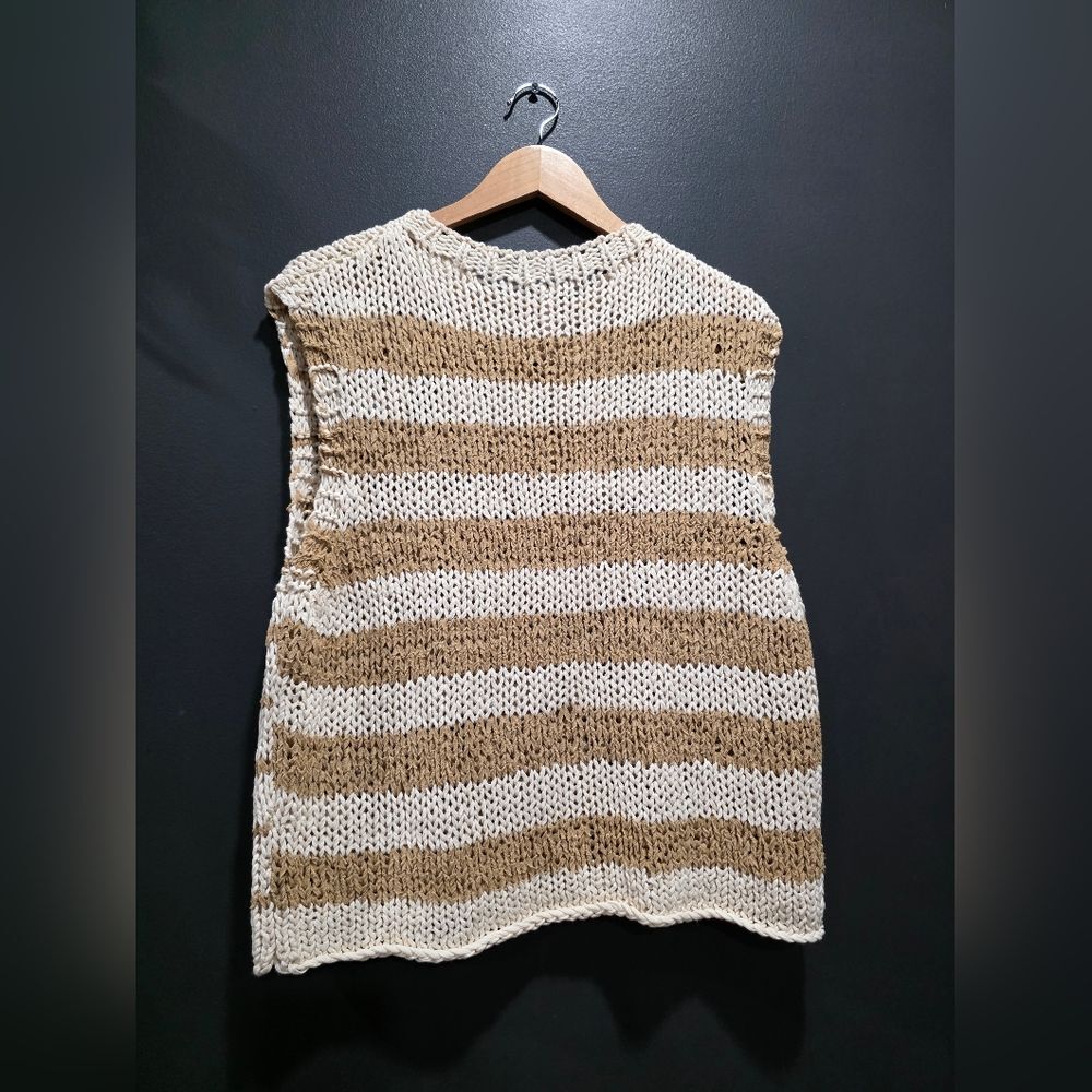 Free People Women's Wave After Wave Loopy Knit Sleeveless Sweater Sz M Tan Cream - Picture 7 of 13